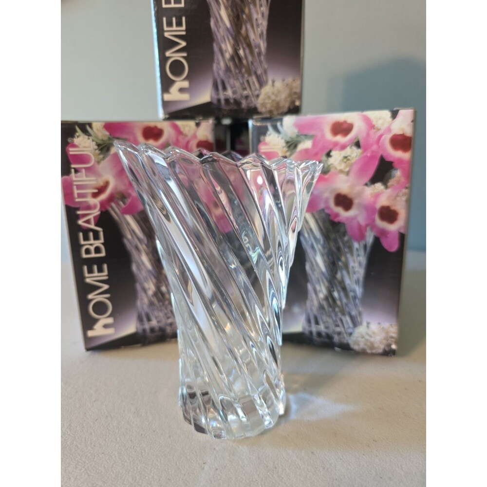 Vintage Home Beautiful Asprey Lead Crystal 5” Bud Vase Oval Mouth Swirl Japan